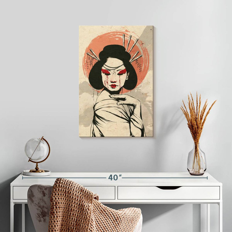 Portrait de femme japonaise Leisha Somber, H 24 po x l 16 po