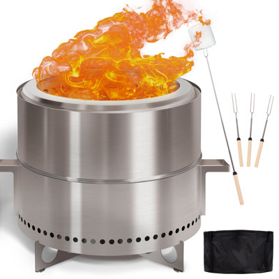 Velena Round Stainless Steel Wood Burning Smokeless Fire Pit