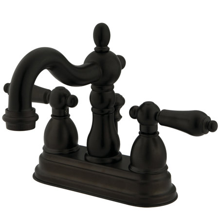 Kingston Brass Heritage Two-Handle 3-Hole Deck Mount 4" Centerset Bathroom Faucet with Plastic Pop-Up, Oil Rubbed Bronze
