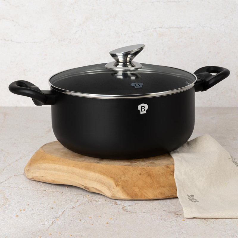 Blaumann 4.43L Pressed Aluminium Casserole Pan With Lid, Matte Black