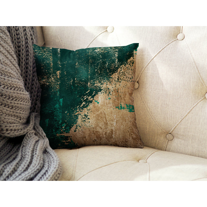 Coussin intérieur / extérieur Lincolnwood, H 15 po x l 15 po, Émeraude / Or