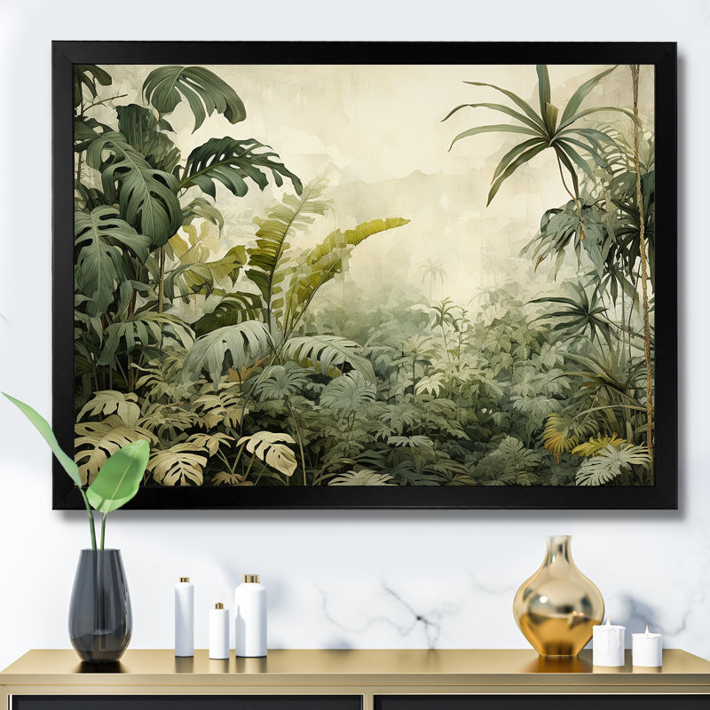 Paysage de jungle rétro - art mural jungle, Cadre simple noir, H 30 po x l 40 po x P 1,5 po