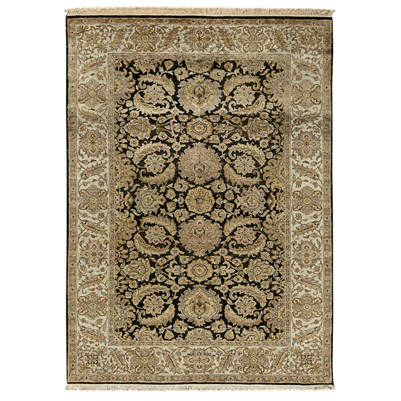 High-Quality Hand-Knotted Black And Cream Area Rug