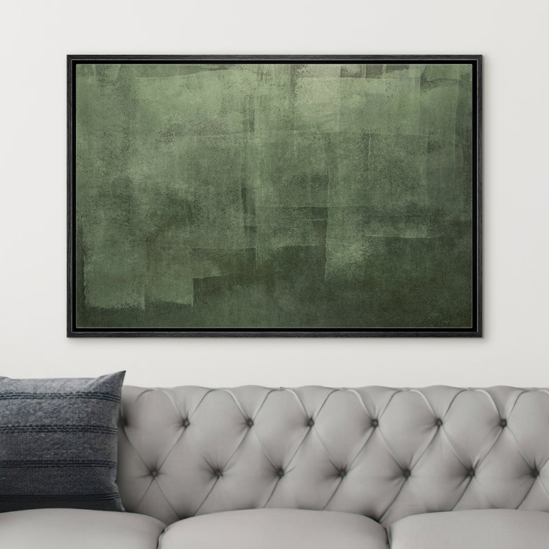 Deep Green Minimal Abstract Color Field Framed Canvas Master Bedroom Wall Art Work Print, 20" H x 60" W