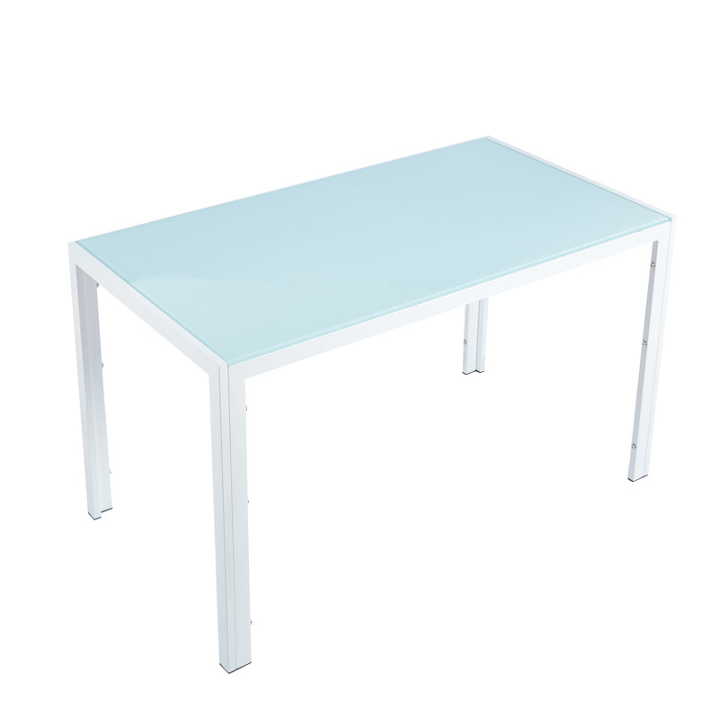 Detlef Glass Top Metal Base Dining Table, 27.5" W x 51.1" L, White