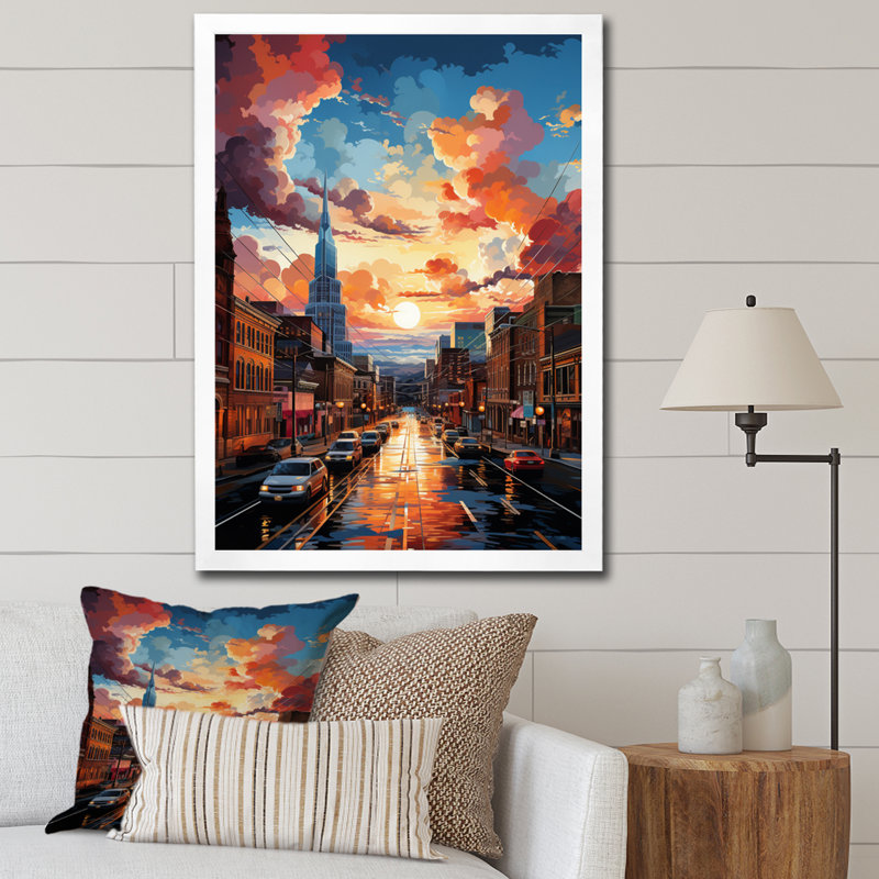 City Nashville Popart I - Cityscapes, reproduction sur toile, H 20 po x l 12 po x P 1 po, Cadre photo blanc