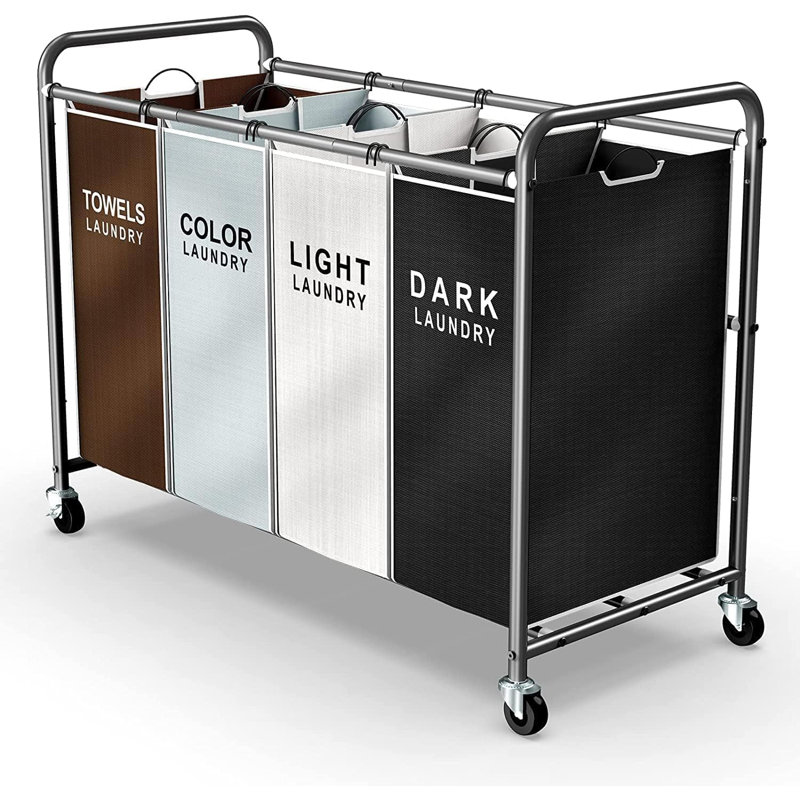 Laundry Hamper Sorter Cart: 4-Section Organizer With Heavy-Duty Lockable Wheels And Removable Bags | 172L Rolling Laundry Basket