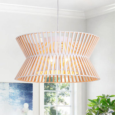 Lustre en bois antique de 17,7 po, luminaire suspendu 3 lumières avec abat-jour en osier Boho, plafonnier de ferme en bois 3 lumières pour le salon, la chambre à coucher, la cuisine