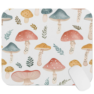 Botanical Forest Mushrooms I Cottage Gaming Cute Office Laptop Desk Pad Gift Mat Square Rectangle Non-Slip Mousepad