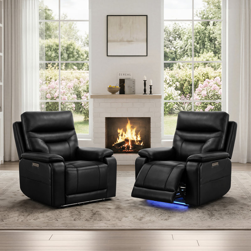 Fauteuil inclinable électrique 36,8 po avec rallonge à 165 °, deux moteurs et appui-tête électrique, Cuir fleur noir