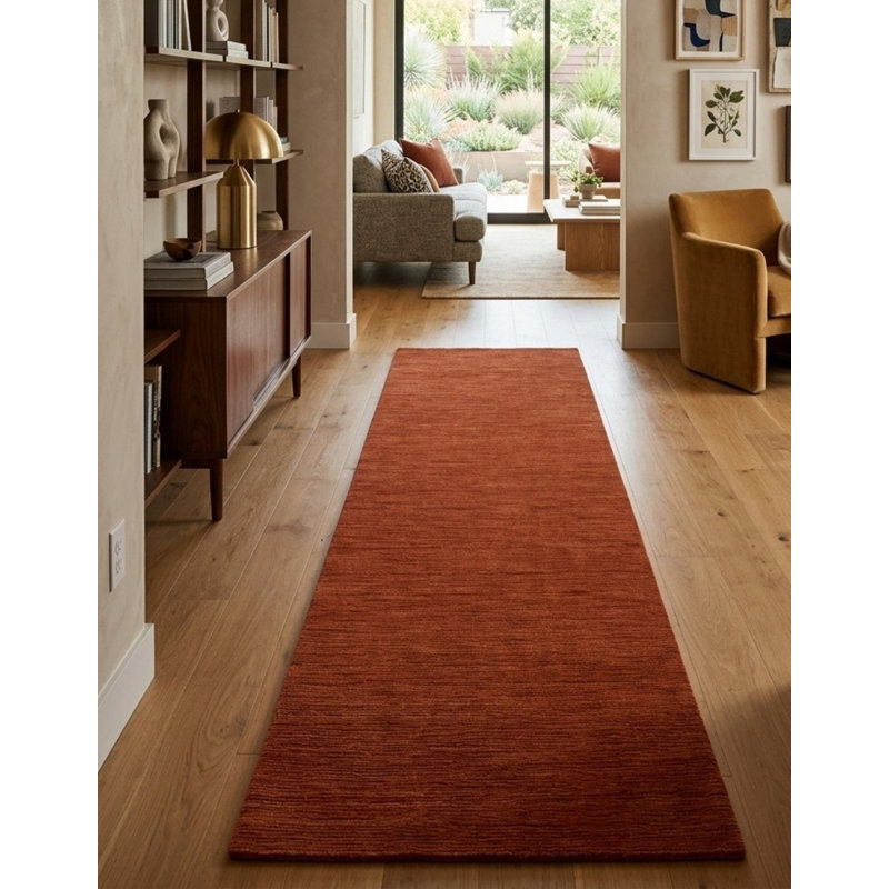 Hand Loom Knotted Wool Solid Pink Runner Indoor Area Rug, Runner 2'6" x 10'
