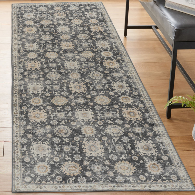 Tapis lavable à la machine Natashia Bryn, Gris beige ivoire, Rectangulaire 3 pi x 5 pi