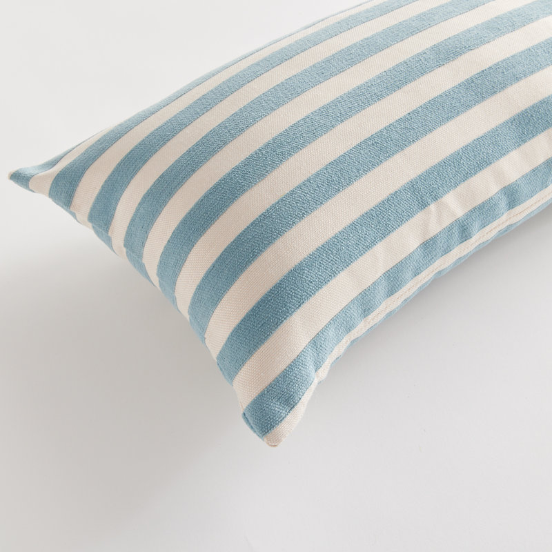 Polyester Indoor/Outdoor Pillow Cover & Insert, Rectangular 12"H x 22"W, Blue/Ecru
