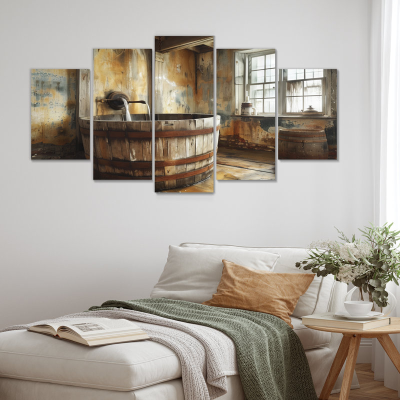 «Brown Rustic Bathroom Charm I», ensemble d'art mural rustique