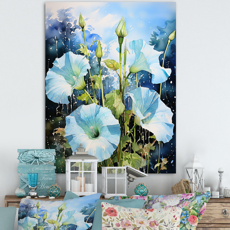 «Blue Morning Glory», art mural «Dewy Blooms I», Toile tendue, H 32 po x l 16 po