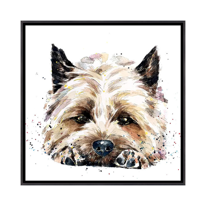 Impression Cairn terrier dans votre visage par Edwatercolours, H 18 po x l 18 po x 1,5 po, Toile avec cadre noir patiné