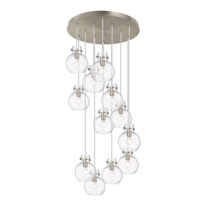 Luminaire suspendu sphère 12 lumières Amrith, Transparent, Nickel satiné brossé