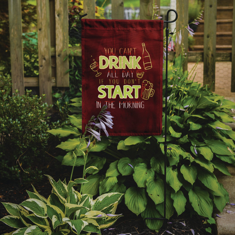 Drapeau de jardin «Commencer à boire le matin» en polyester 15 x 11 po
