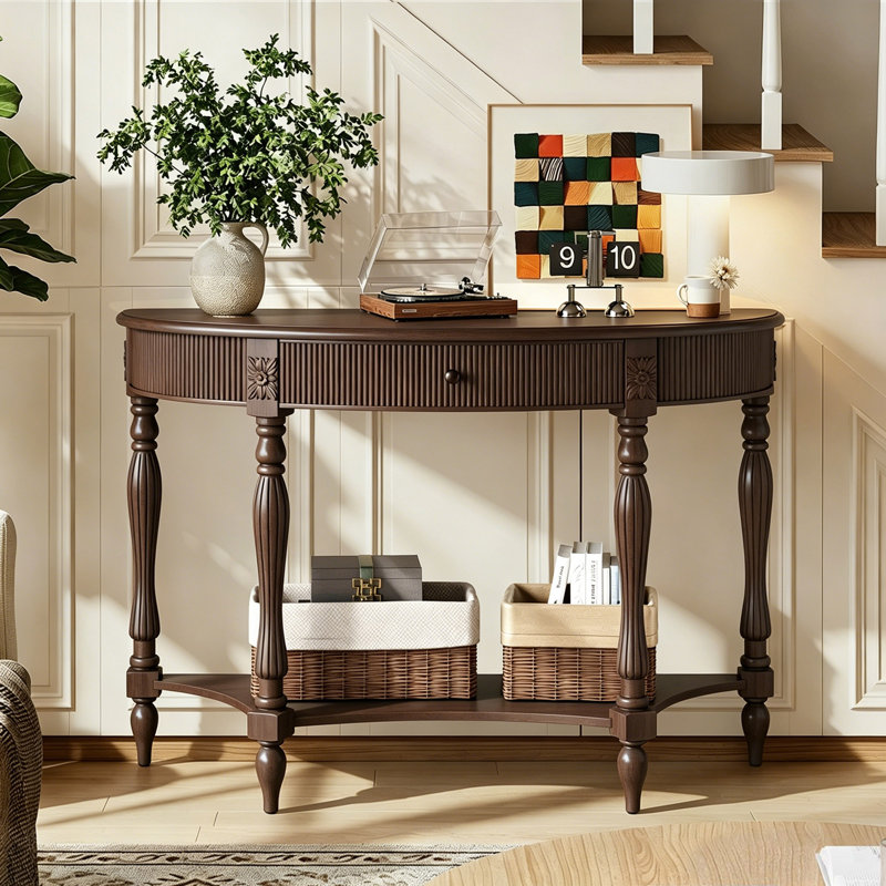Console de 45 po en demi-lune Farmhouse, Deep Rustic Brown