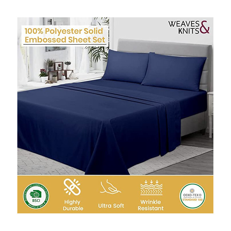 ENSEMBLE DE FEUILLES À SABLE, Bleu marine, Ensemble de draps pour taille de lit simple TG