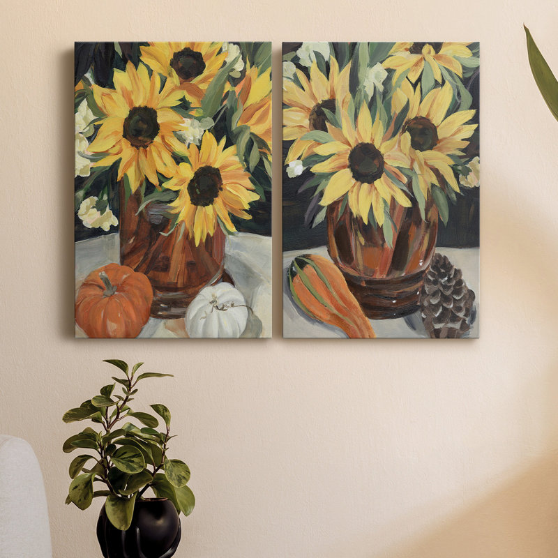 Sunflower Vase I - Toile tendue avec châssis de qualité supérieure - prête à être accrochée, H 36 po x l 48 po x P 1 po