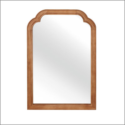 Yellowish Brown Color 20" x 30" Solid Wood Frame Rounded Corner Decorative Mirror, For Bedroom, Bathroom, Living Room, Entryway