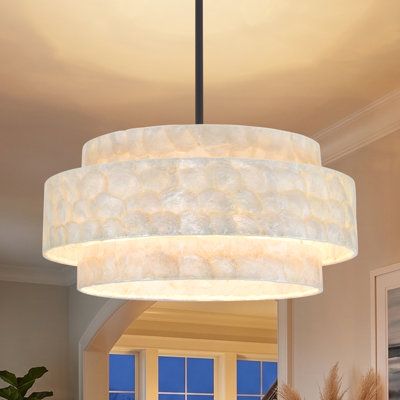 19.7-Inch 5‑Light Natural Capiz Shell Drum Chandelier