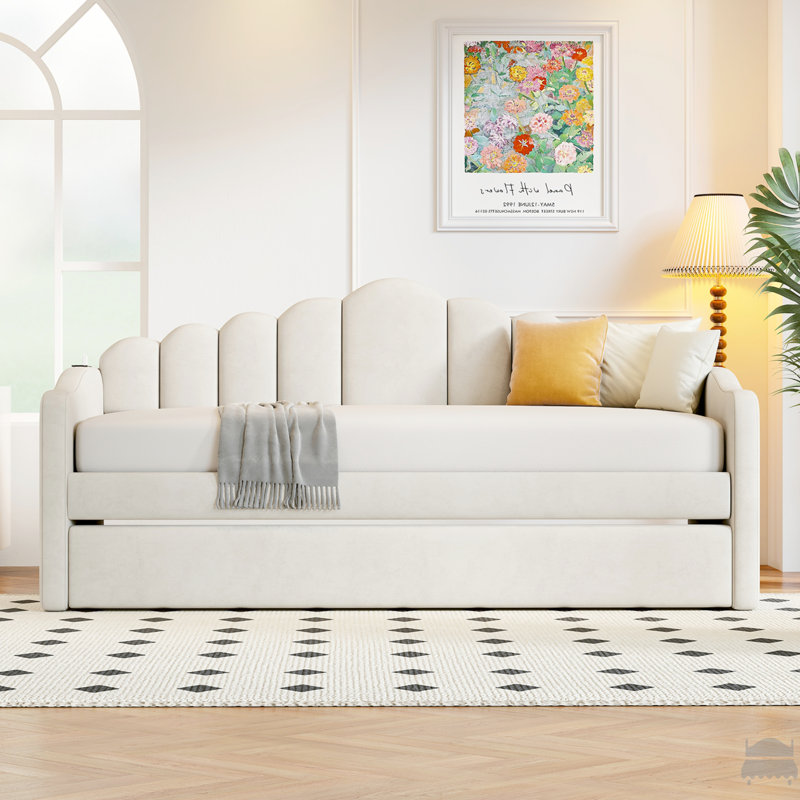 Lit de jour simple rembourré avec couchette, canapé-lit en velours avec ports de chargement USB, aucun sommier nécessaire
