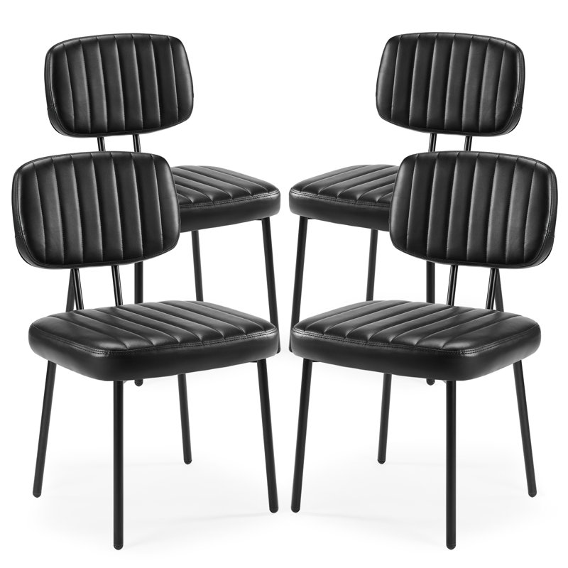 PU Leather Upholstered Side Dining Chairs Set with Backrest (Set of 4), Black