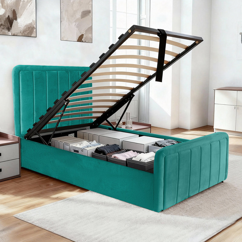Altgeld Upholstered Ottoman Storage Bed, Single (3'), Green