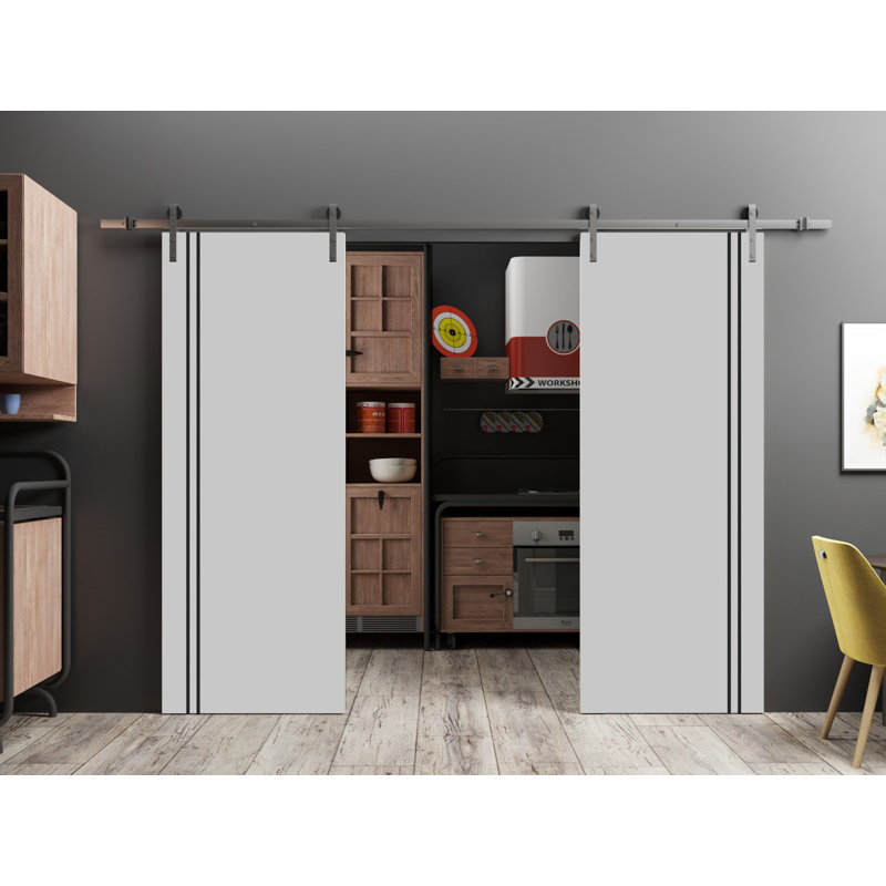 Porte de grange en bois massif massif, Gris mat, 56 po x 80 po