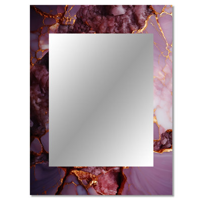 Pink and gold Marble agate river I - Abstract Wall Mirror, Modern Decorative Mirror, Printed Metal Art