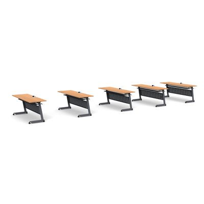 Tables Training Meeting Seminar Classroom 5Pc Beech Folding Industrial Caster Z-Base. Tables Connect.  Modesty Panel, Shelf, Power+Usb Outlet. Fold+Nest For Storage (Seating Not Included).