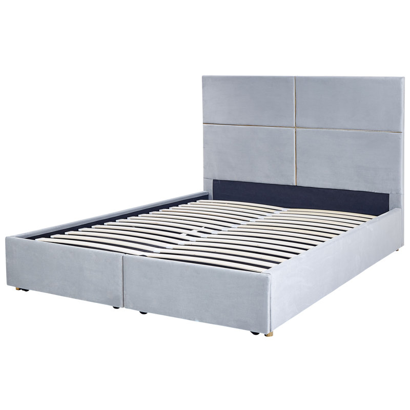 Okeden Upholstered Velvet Drawers Bed, European Kingsize (160 x 200cm), Light Grey