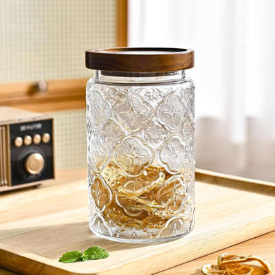 32Oz Vintage Glass Jar With Lid, Glass Storage Containers, Airtight Kitchen Storage Containers For Sugar, Coffee, Tea, Spice, Flour, Candy Cookie, Pasta, Cereal, Cute Decorative Jars