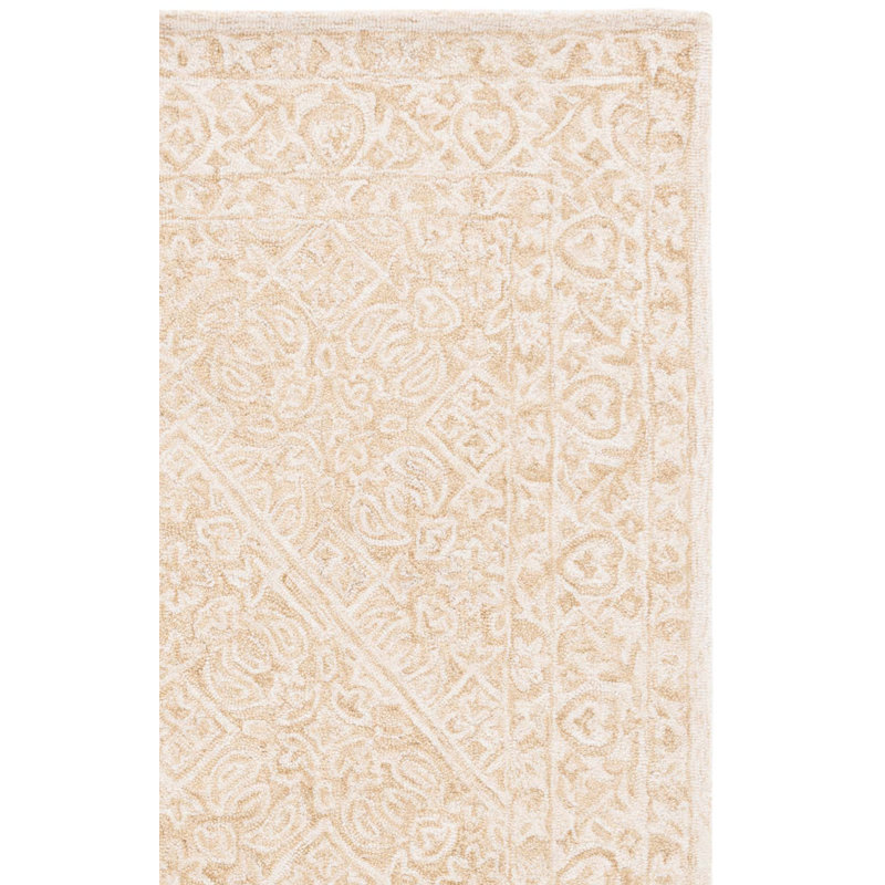 Rashamel Hand Tufted Wool/Cotton Oriental Rug in Ivory/Beige, Square 7'