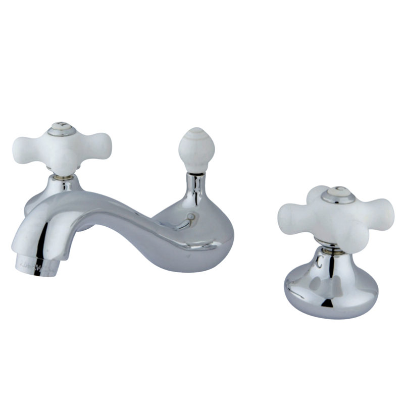 Kingston Brass Two-Handle 3-Hole Deck Mount Widespread Bathroom Faucet with Retail Pop-Up Drain, Polished Chrome