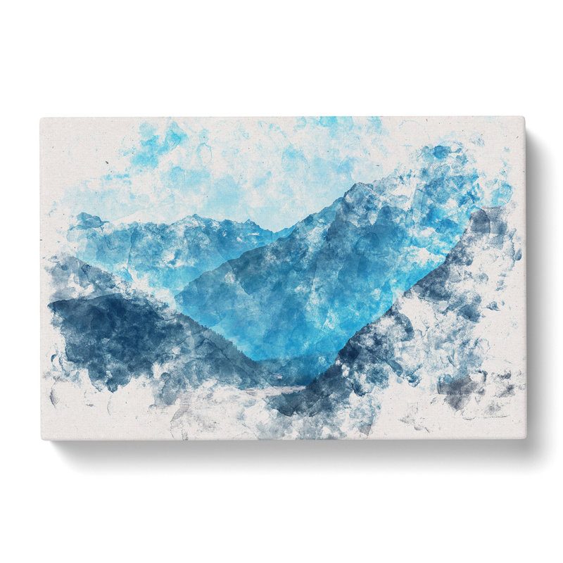 Blue Mountains in Sikkim India Watercolour - Wrapped Canvas, 60cm H x 91cm W x 3cm D