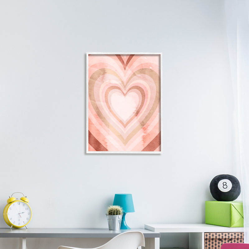 Motif rétro kaléidoscopique à cœur rose rétro, Giclée encadrée blanc bord de mer, H 14 po x l 11 po