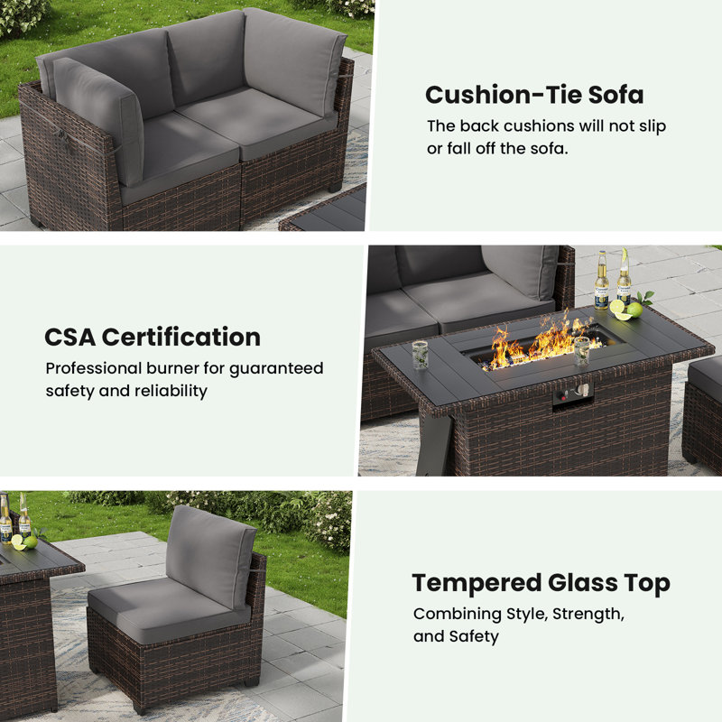 6 Person Outdoor Wicker Furniture Set, Gray
