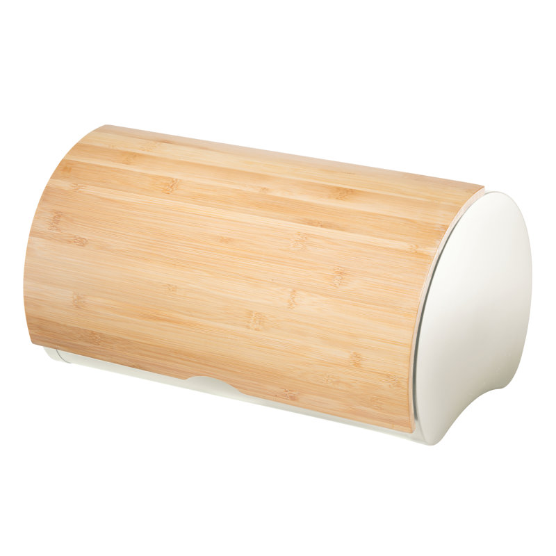Warm Gray Stainless Steel Bread Box with Bamboo Lid