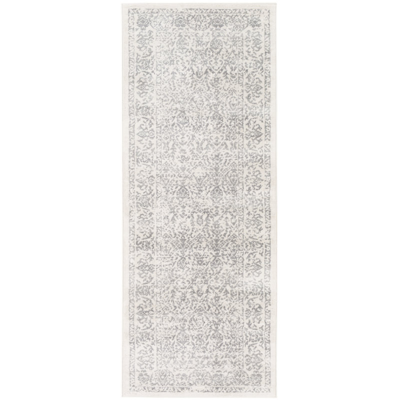 Tapis oriental gris / ivoire DeSoto, Tapis de couloir 2 pi 7 po x 7 pi 3 po