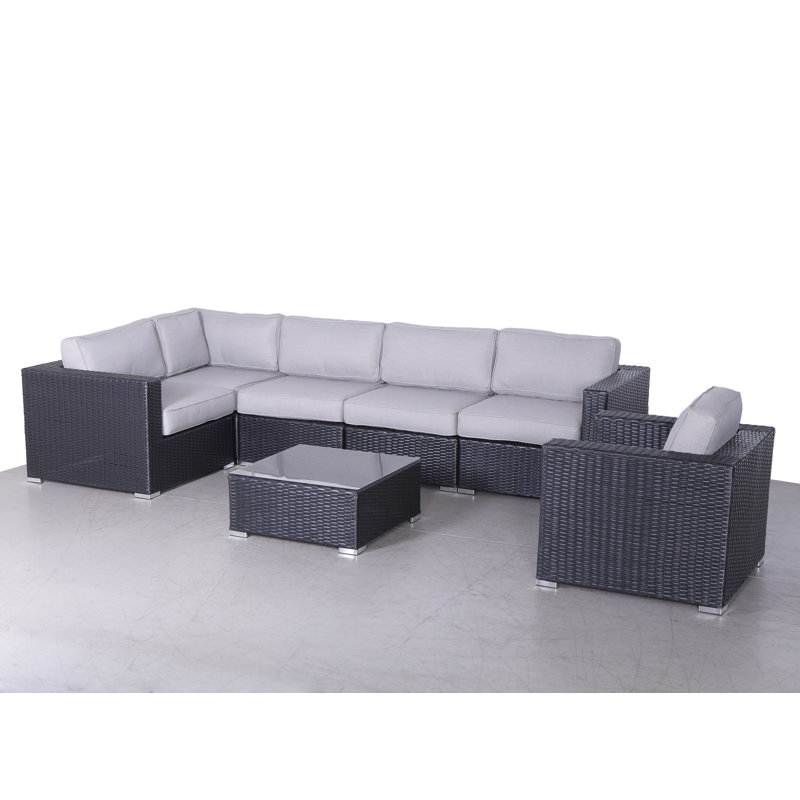 Oltorf Wicker Fully Assembled 5 - Person Seating Group with Cushions, Black