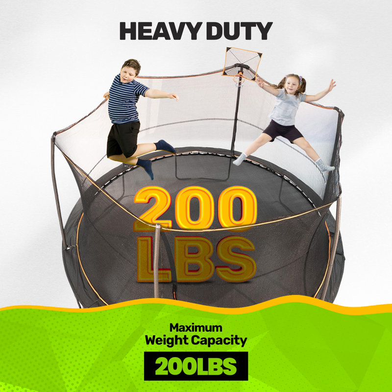 14-Foot Black Round Kids' Trampoline with Enclosure
