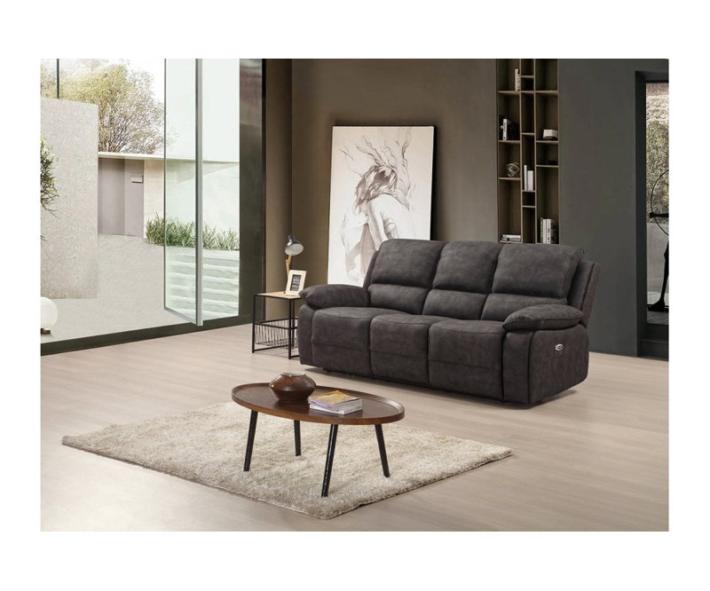 Celes Suede Fabric Electric Recliner 3 Seater Sofa, Grey
