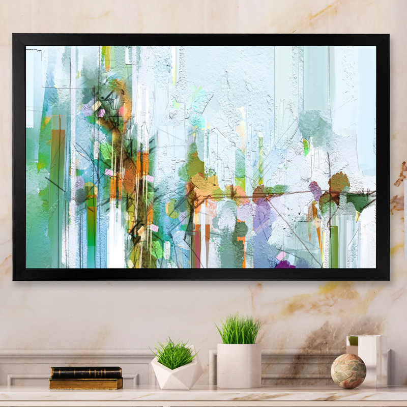 «Grunge Abstract Green White Impression», reproduction sur toile flottante, Cadre noir, H 8 po x l 12 po x P 1 po