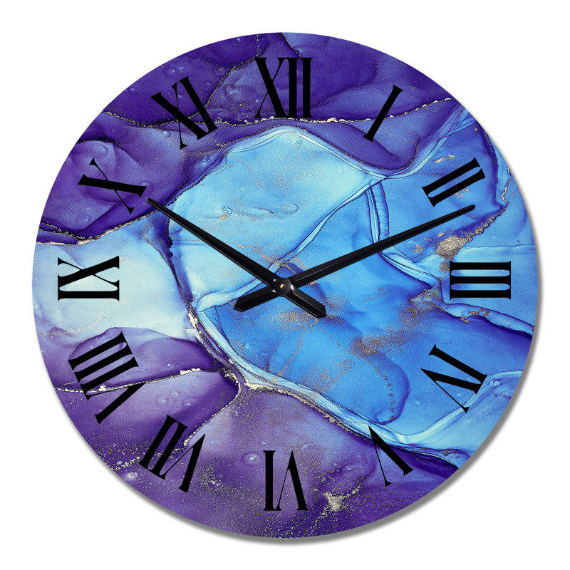 Blue and Purple Abstract Marble ink Art III - Modern Wall Clock, Medium