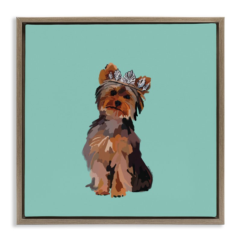 "Terrier avec couronne", art mural sur toile flottante par Amelia Noyes, Cadre flottant orme Montalcino, H 18 po x l 18 po
