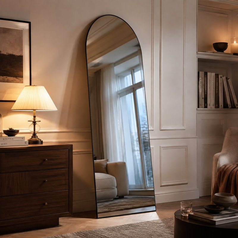 Miroir pleine longueur 64,64 x 21,21 cm avec support et cadre en alliage d'aluminium pour salon, fixation murale