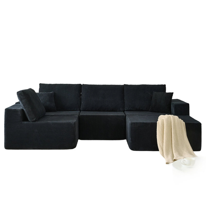 Canapé modulaire de 139,3 po, canapé désossé, sans assemblage, canapé Cloud avec repose-pieds et 2 coussins, parfait pour les salons et les chambres